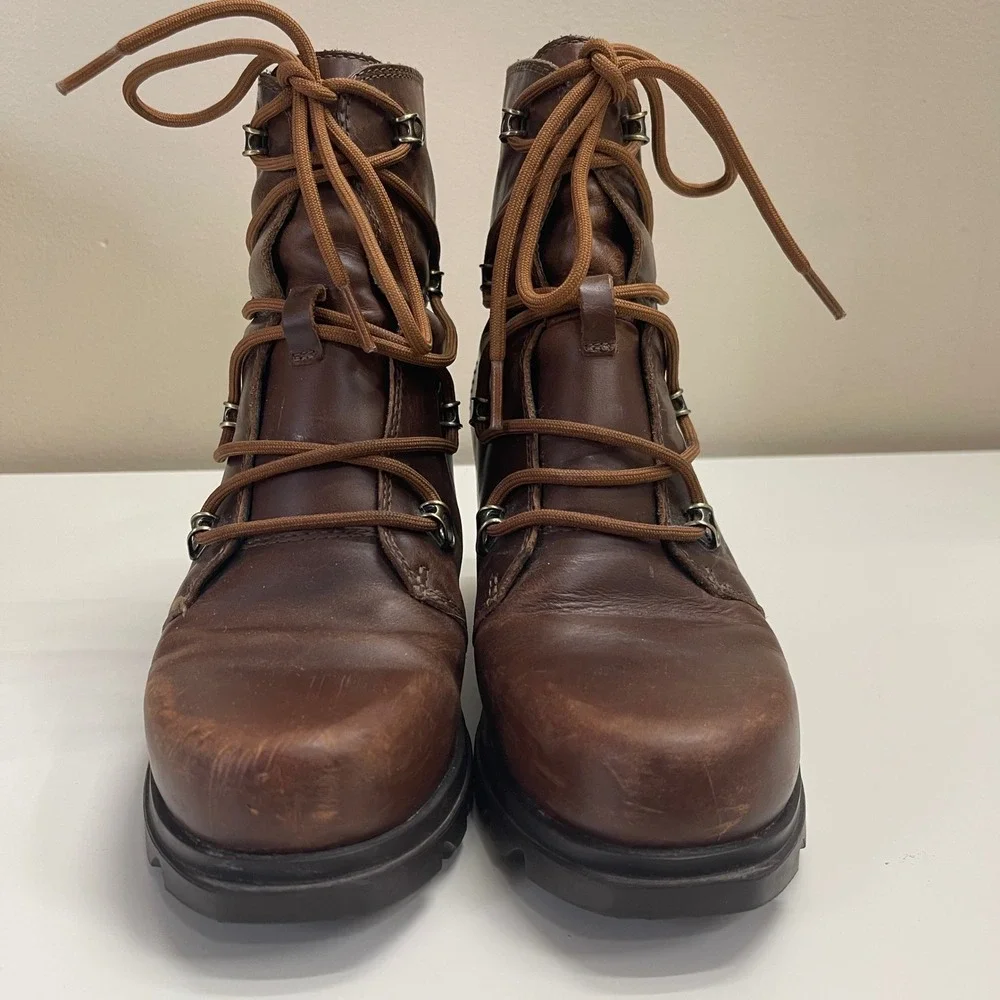 Sorel Joan of Arctic Wedge III Boots Womens 7 Brown Leather Lace Up NL4360-245